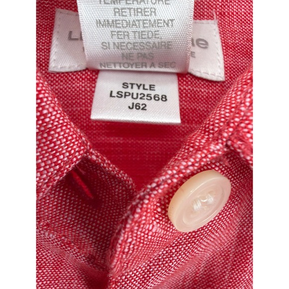 Liz Claiborne Lizsport PP Petite Red Linen Button Down Shirt Career Minimalist - Picture 8 of 8